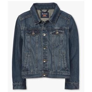 The Children's Place Boys Blue Jean Denim Jacket Silver Buttons Distressed Sz XL